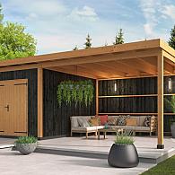 DHZ berging Hellendoorn 700 x 400 cm incl. dubbele deur, verticale wanden zwart geïmpregneerd