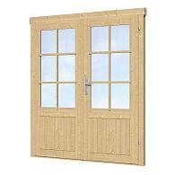Dubbele deur+kozijn, vuren, enkel glas D3