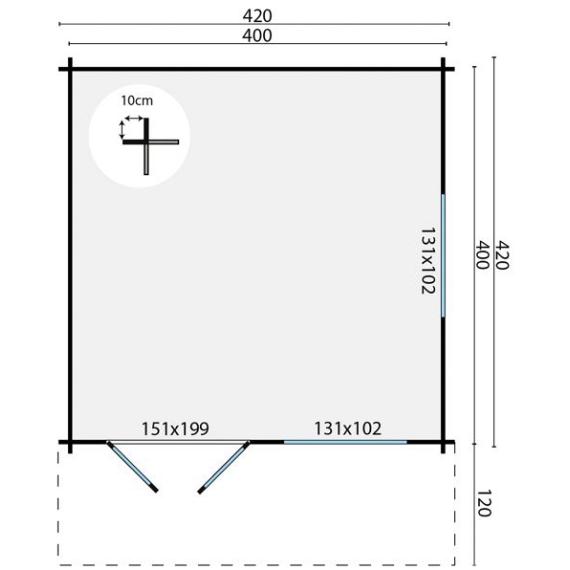Blokhut - Tuinhuis Inge | 44 mm | vuren onbehandeld