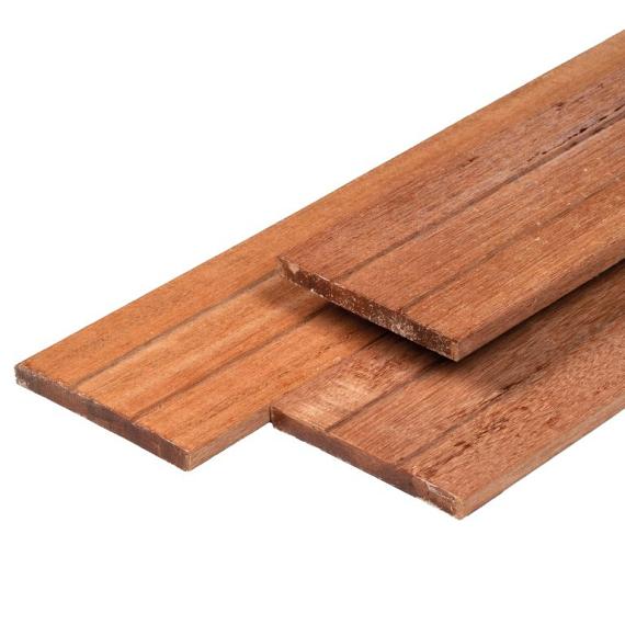 Keruing hardhout plank 1,4 x 14,0 x 180 cm kunstmatig gedroogd, geschaafd, 1 zijde 2 V-groeven, 4 ronde hoeken