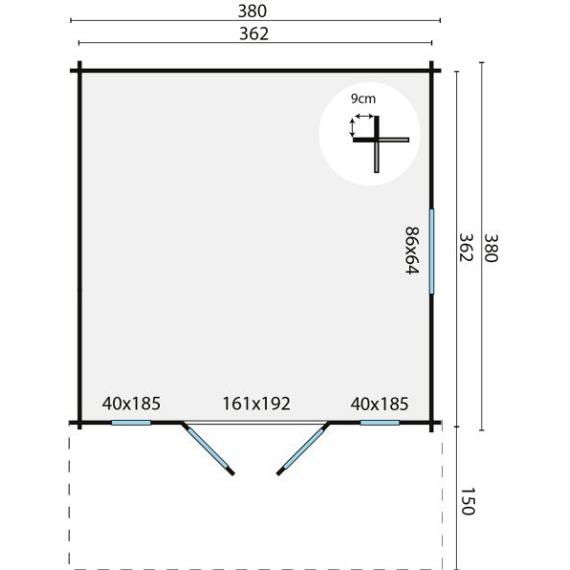Blokhut - Tuinhuis Sören | 44 mm | vuren onbehandeld