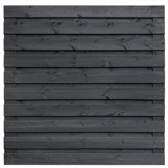 Tuinscherm Kassel, zwart gespoten vuren, RVS-geschroefd, 21-planks (19+2) 180 x 180 cm