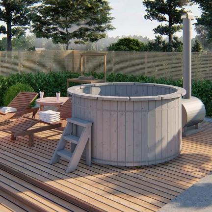 Hottub met externe RVS kachel ø200 cm onbehandeld vuren