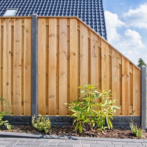 Tuinscherm Enschede verloop, groen geïmpregneerd grenen, RVS-geschroefd, 21-planks (19+2) 180 x 180/90 cm