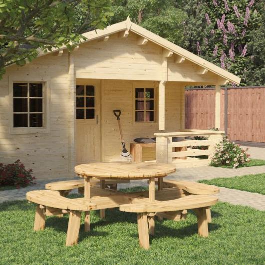 Picknicktafel Rond vuren gedroogd, groen geïmpregneerd