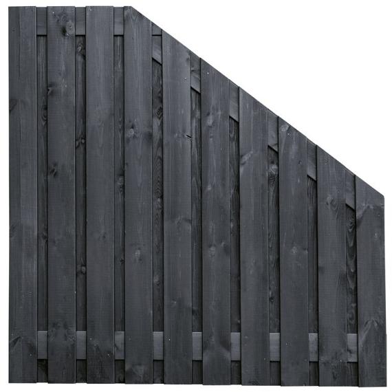 Tuinscherm Stuttgart verloop, zwart gespoten vuren, RVS-geschroefd, 21-planks (19+2) 180 x 180/90 cm