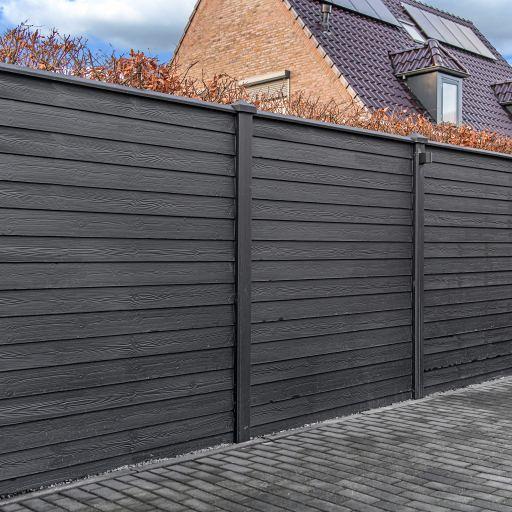 Berton©-motiefplaat smal antraciet gecoat H26 x D3,5 x L184 cm rabat-houtmotief