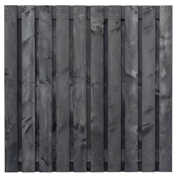 Tuinscherm Marlies, zwart geïmpregneerd douglas, RVS-geschroefd, 21-planks (19+2) 180 x 180 cm