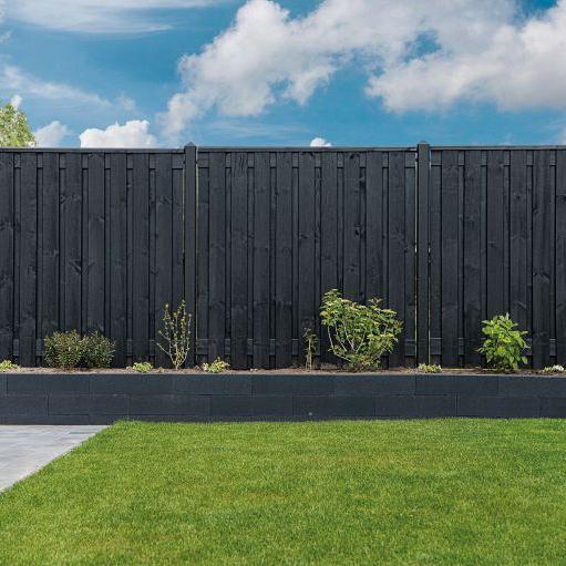 Tuinscherm Stuttgart, zwart gespoten vuren, RVS-geschroefd, 21-planks (19+2) 180 x 180 cm