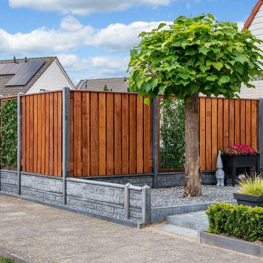 Tuinscherm Dronten, keruing hardhout, RVS-geschroefd, 21-planks (19+2) 180 x 180 cm