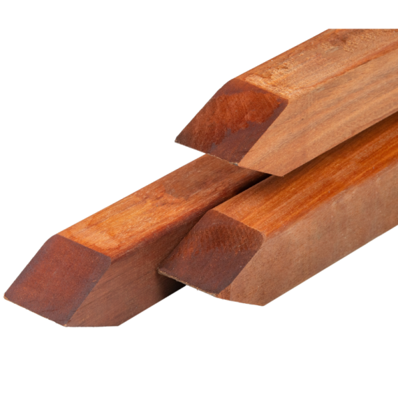 Azobé paal 6,5 x 6,5 x 275 cm geschaafd, gepunt, 4 ronde hoeken