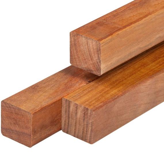 Azobé paal 6,5 x 6,5 x 400 cm geschaafd, ongepunt, 4 ronde hoeken