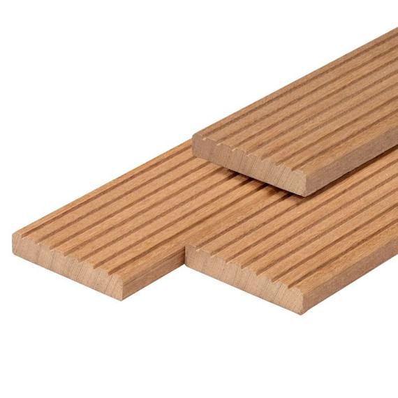 Bangkirai hardhout vlonderplank 2,5 x 14,5 x 400 cm kunstmatig gedroogd, geschaafd, 1 zijde 7 groeven