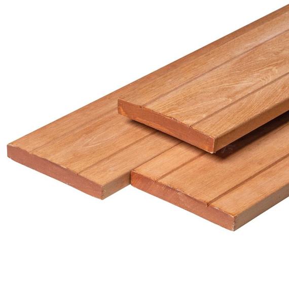 Bangkirai hardhout vlonderplank 2,8 x 19,0 x 335 cm kunstmatig gedroogd, geschaafd, 1 zijde 2 V-groeven