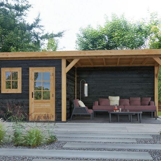 DHZ Plat dak Holten geschaafd douglas 300 x 300+390 cm zwart gespoten