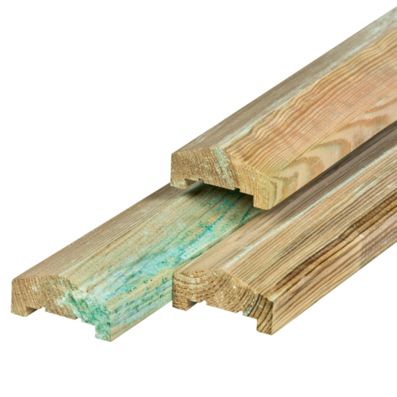 Midden-Europees grenen afdeklat piramide groen geïmpregneerd, (3-planks tussenruimte) 4,5 x 8,8 x 240 cm