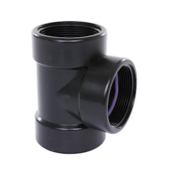 Self-Seal pp T-stuk 90°, 3x bi.dr., 6 bar, 1" x 1" x 1"