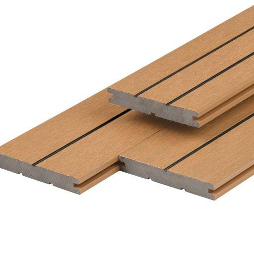 PuraDock composiet vlonderplank 2,2 x 14,6 x 390 cm, cedar, massief, 1 zijde 1 groef, 1 zijde 2 groeven, fijne houtnerf, clip systeem