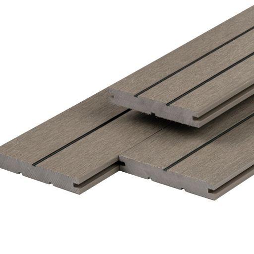 PuraDock composiet vlonderplank 2,2 x 14,6 x 290 cm, light grey, massief, 1 zijde 1 groef, 1 zijde 2 groeven, fijne houtnerf, clip systeem