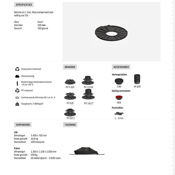 Comfort hellingcorrector HS2 2% p/s plaatsing onder stelvoet