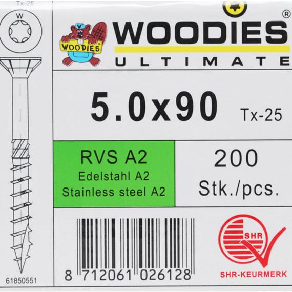 WOODIES Spaanplaatschroef RVS A2 Torx 5.0x90 200 st.