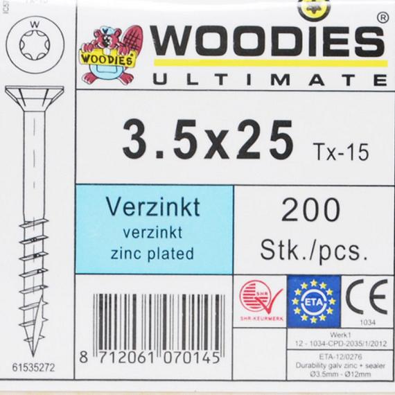 WOODIES Spaanplaatschroef Verzinkt Torx 3.5x25 200 st.