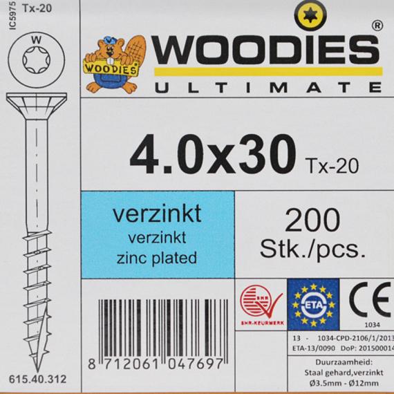 WOODIES Spaanplaatschroef Verzinkt Torx 4.0x30 200 st.