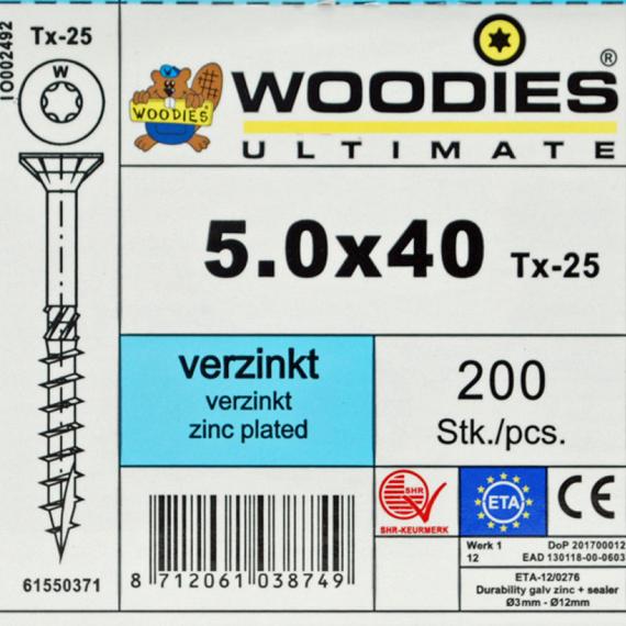 WOODIES Spaanplaatschroef Verzinkt Torx 5.0x40 200 st.