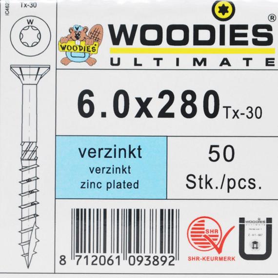 WOODIES Spaanplaatschroef Verzinkt Torx 6.0x280 50 st.