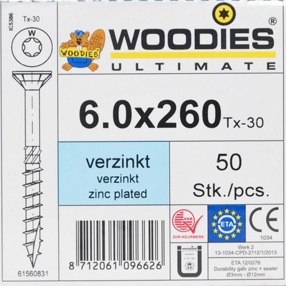 WOODIES Spaanplaatschroef Verzinkt Torx 6.0x260 50 st.