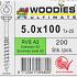 WOODIES Spaanplaatschroef RVS A2 Torx 5.0x100 200 st.