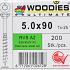 WOODIES Spaanplaatschroef RVS A2 Torx 5.0x90 200 st.