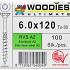 WOODIES Spaanplaatschroef RVS A2 Torx 6.0x120 100 st.