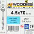 WOODIES Spaanplaatschroef Verzinkt Torx 4.5x70 200 st.